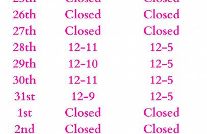 Christmas Opening Hours: Bar, Restaurant and Pro Shop