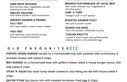 Bistro Menu for Friday & Saturday Evenings